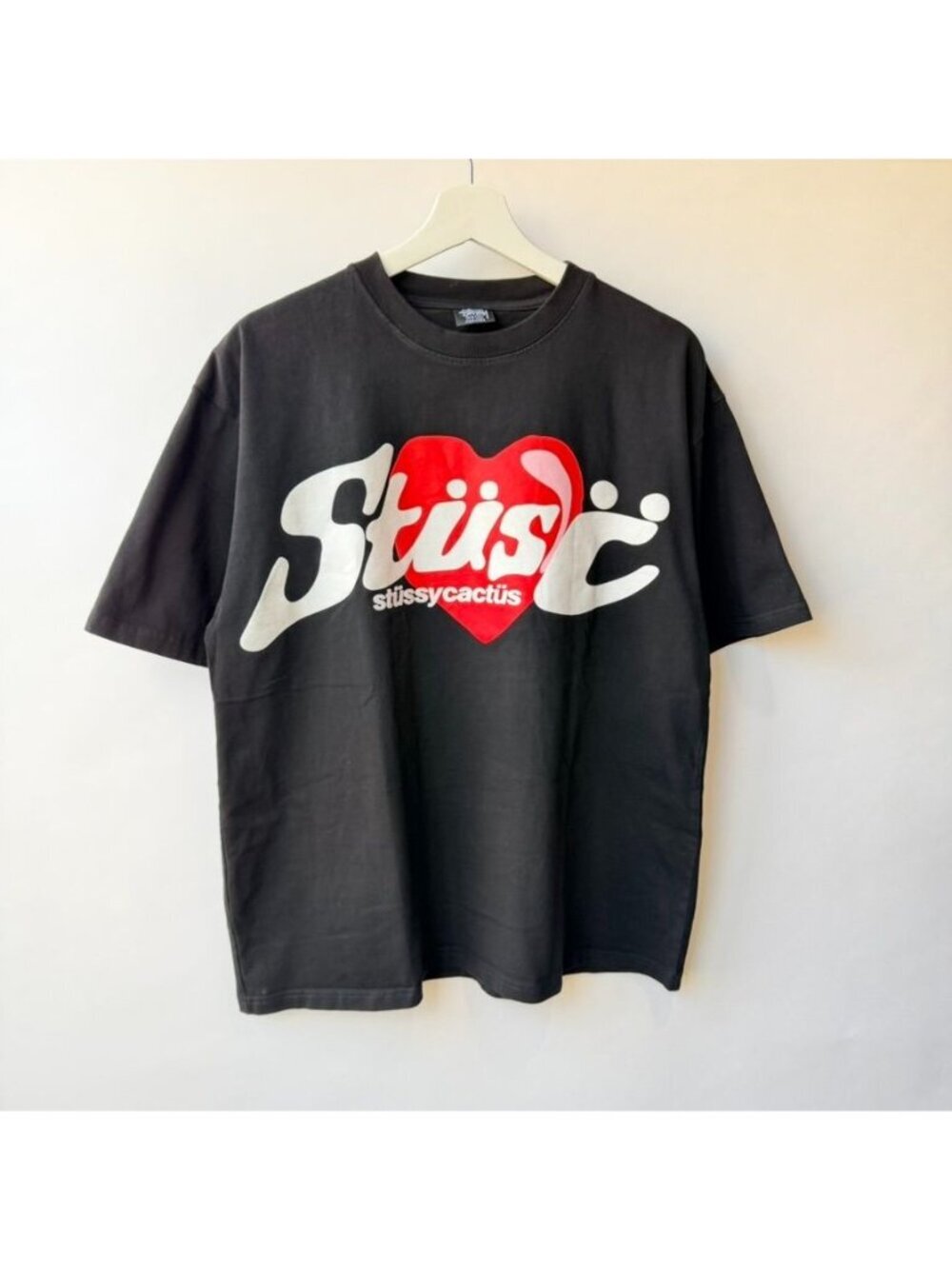 Stussy x Cactus Plant Flea Market Heart Logo T-Shirt Men's Size M Black Graphic
